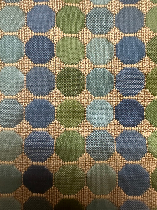 Blue, Green Polka Dot, Cotton/Poly Blend Upholstery Fabric, Total Yardage 3 2/3 yards
